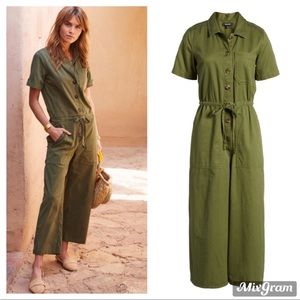 Madewell Wide Leg Utility Jumpsuit Size 2 Cropped Olive Green Cotton